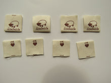 Load image into Gallery viewer, 10 Handmade with heart and Sheep Cotton Flag Labels 2 x 2cm folded