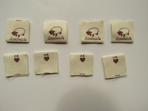 10 Handmade with heart and Sheep Cotton Flag Labels 2 x 2cm folded