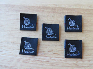 10 Black Knitting Needles and Wool Handmade with Red heart woven flag labels