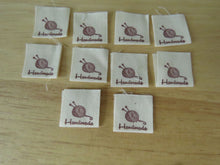 Load image into Gallery viewer, 25 Knitting Needles in ball of Wool Handmade Cotton Labels 2 x 2cm