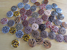 Load image into Gallery viewer, 10 Mixed Print Zebra Tiger Leopard Giraffe Buttons 15mm