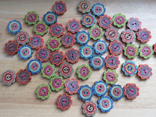 Load image into Gallery viewer, 52 Retro Mosaic Flower Shape Wood like Buttons 20mm diameter