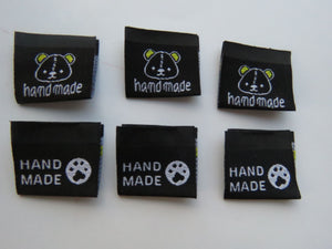 50 Bear Print Handmade and/or Bear Paw Handmade Black woven labels 24x22mm