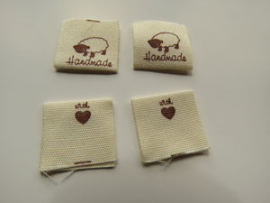50 Handmade with heart and Sheep Cotton Flag Labels 2 x 2cm folded