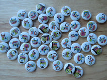 Load image into Gallery viewer, 10 Mixed Print Animal Buttons 15mm owl, lion, turtle, hippo, penguin,elephant