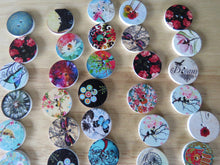 Load image into Gallery viewer, 10 x Mixed set 20mm buttons- music, floral, dream, butterfly, animal etc