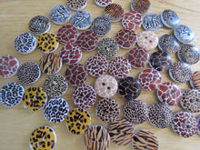 Load image into Gallery viewer, 10 Mixed Print Zebra Tiger Leopard Giraffe Buttons 15mm