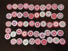 Load image into Gallery viewer, 52 Mixed Print Green and Pink 25mm retro mosaic print buttons