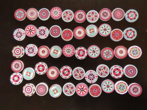 52 Mixed Print Green and Pink 25mm retro mosaic print buttons
