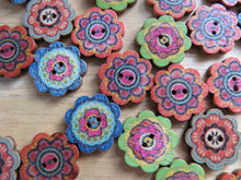 Load image into Gallery viewer, 52 Retro Mosaic Flower Shape Wood like Buttons 20mm diameter