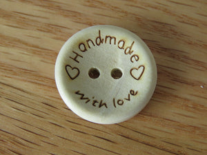 10 Handmade with Love and 2 hearts 15mm buttons