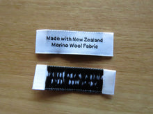 Load image into Gallery viewer, 25 White &quot;Made with New Zealand Merino Wool Fabric&quot; Woven labels 50mm x 10mm