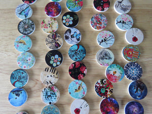 25 x Mixed set 20mm buttons- music, floral, dream, butterfly, animal etc