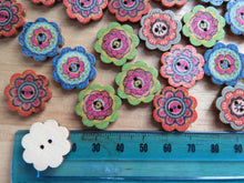 Load image into Gallery viewer, 52 Retro Mosaic Flower Shape Wood like Buttons 20mm diameter
