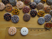 Load image into Gallery viewer, 10 Mixed Print Zebra Tiger Leopard Giraffe Buttons 20mm