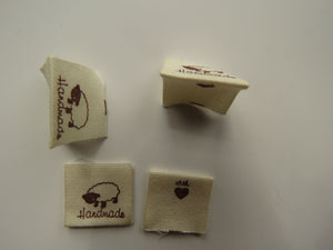 50 Handmade with heart and Sheep Cotton Flag Labels 2 x 2cm folded