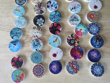 Load image into Gallery viewer, 25 x Mixed set 20mm buttons- music, floral, dream, butterfly, animal etc