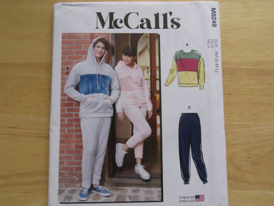 McCalls M8249- Sz S M L Trackpants  hoodie sweatshirt pattern for knits- unisex- Sale 50% off