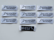 Load image into Gallery viewer, 25 Needle Thread White Made with NZ Merino wool fabric woven labels 50 x 15mm