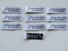 Load image into Gallery viewer, 10 Needle Thread White Made with NZ Merino wool fabric woven labels 50 x 15mm