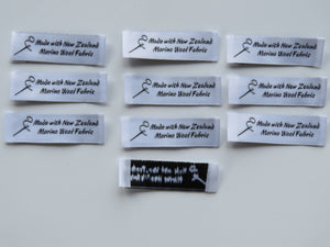 25 Needle Thread White Made with NZ Merino wool fabric woven labels 50 x 15mm