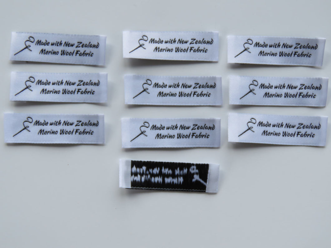 10 Needle Thread White Made with NZ Merino wool fabric woven labels 50 x 15mm