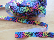 Load image into Gallery viewer, 1m Rainbow Leopard Spot 15mm wide fold over elastic