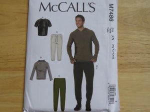 McCalls M7486 Men's Tshirt, trackpants, top or sweatshirt for knit fabrics XL to XXL