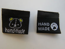 Load image into Gallery viewer, 50 Bear Print Handmade and/or Bear Paw Handmade Black woven labels 24x22mm