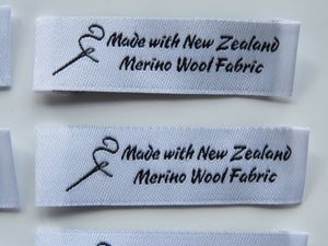 25 Needle Thread White Made with NZ Merino wool fabric woven labels 50 x 15mm