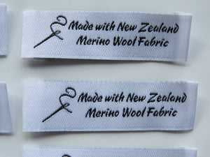 20 Needle Thread White Made with NZ Merino wool fabric woven labels 50 x 15mm