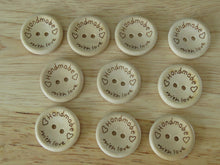 Load image into Gallery viewer, 10 Larger 25mm Handmade  with Love and Hearts wood look buttons