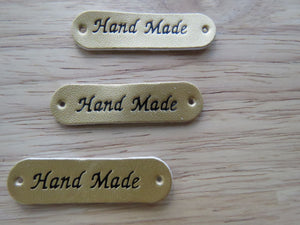 10 Gold Hand Made PU Leather labels 45 x10mm