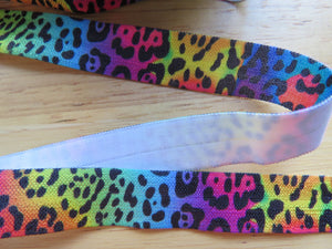 1m Rainbow Leopard Spot 15mm wide fold over elastic