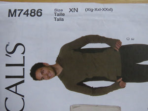 McCalls M7486 Men's Tshirt, trackpants, top or sweatshirt for knit fabrics XL to XXL