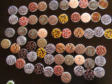Load image into Gallery viewer, 10 Safari animal skin print 25mm buttons- zebra, tiger, giraffe, leopard