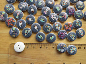 50 Mixed print rocket, spaceship, UFO, space theme 15mm buttons
