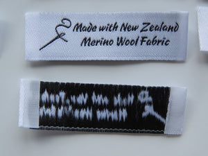 10 Needle Thread White Made with NZ Merino wool fabric woven labels 50 x 15mm