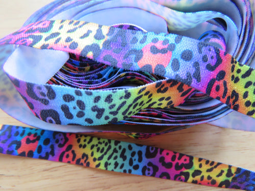 1m Rainbow Leopard Spot 15mm wide fold over elastic