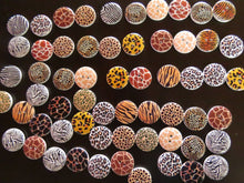 Load image into Gallery viewer, 10 Safari animal skin print 25mm buttons- zebra, tiger, giraffe, leopard