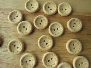 6 Larger 25mm Handmade on circumference and Hearts wood look buttons