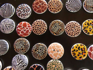 10 Safari animal skin print 25mm buttons- zebra, tiger, giraffe, leopard