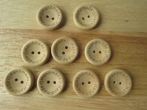 10 Larger 25mm Handmade on circumference and Hearts wood look buttons