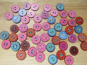 10 Mixed Set of Pink Blue Orange Retro Mosaic Print 25mm Round Buttons