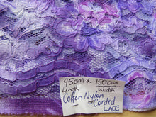Load image into Gallery viewer, 95cm Purple TieDye Cotton nylon corded lace 150cm wide