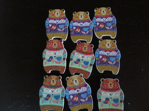 3 Large bear buttons 35mm high x 23mm wide approx.