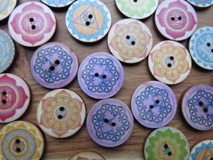 10 x 25mm Mixed Print Retro Wood Buttons- random mix of 10
