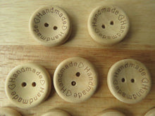 Load image into Gallery viewer, 6 Larger 25mm Handmade on circumference and Hearts wood look buttons