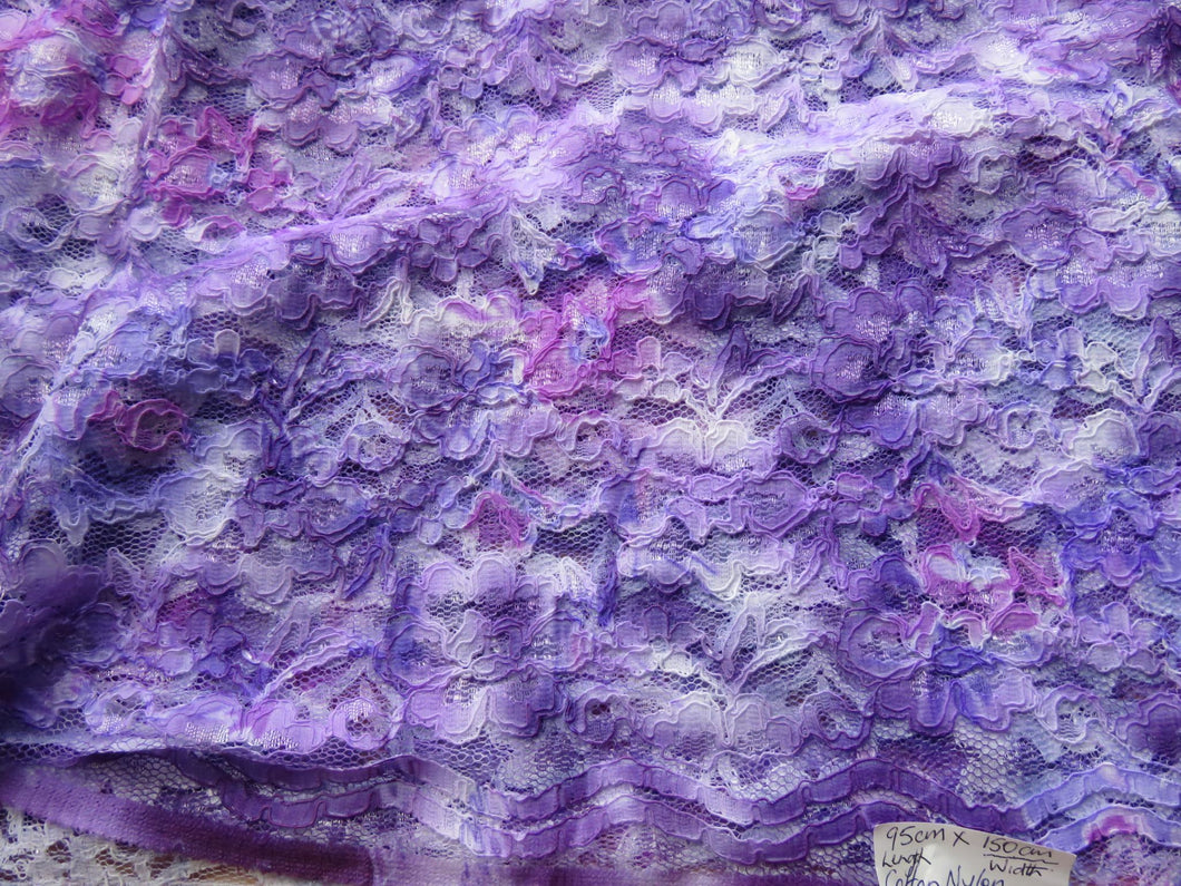95cm Purple TieDye Cotton nylon corded lace 150cm wide