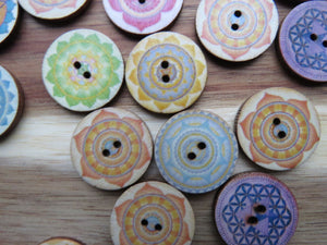 10 x 25mm Mixed Print Retro Wood Buttons- random mix of 10